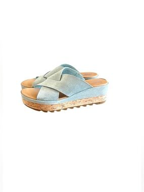 Sorel NEW Cameron Flatform Suede Mule Sandal In Light Green Size 10